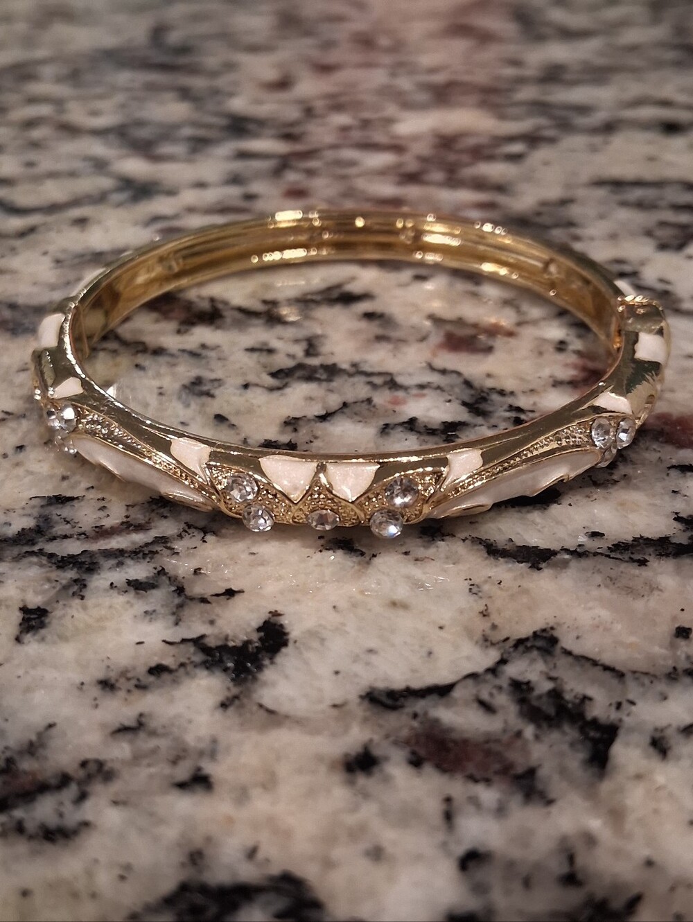 Gold-Tone White Enamel Bangle Bracelet